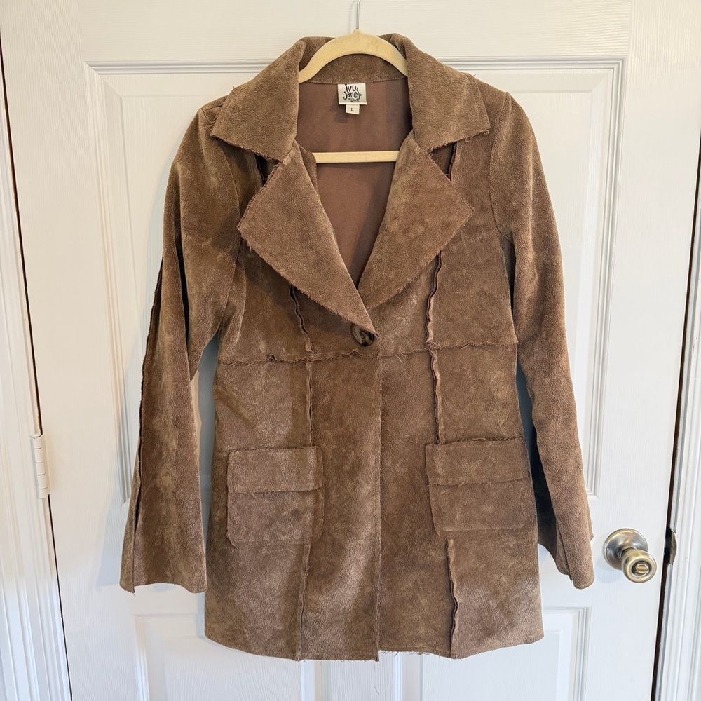 Ivy Jane Faux Suede Boho Coat Jacket Brown Size Large Y2K Western Chic